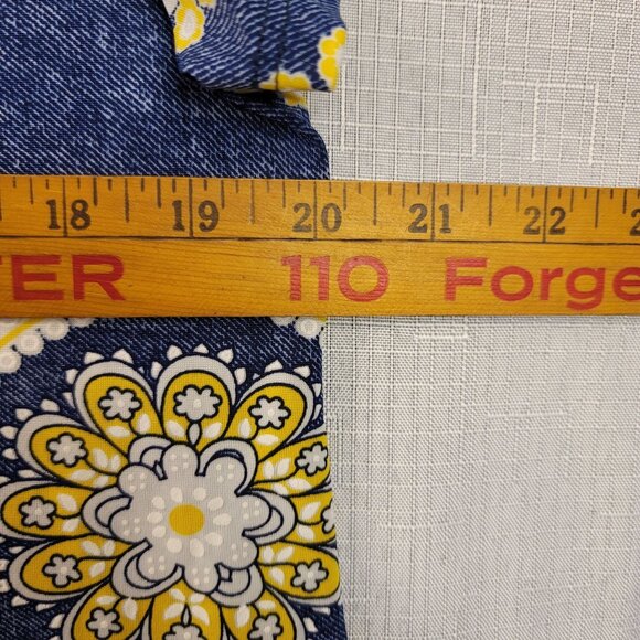 Espresso Blue Yellow Circular Pattern Keyhole Dress Denim Look Fabric Size Large - Picture 5 of 6